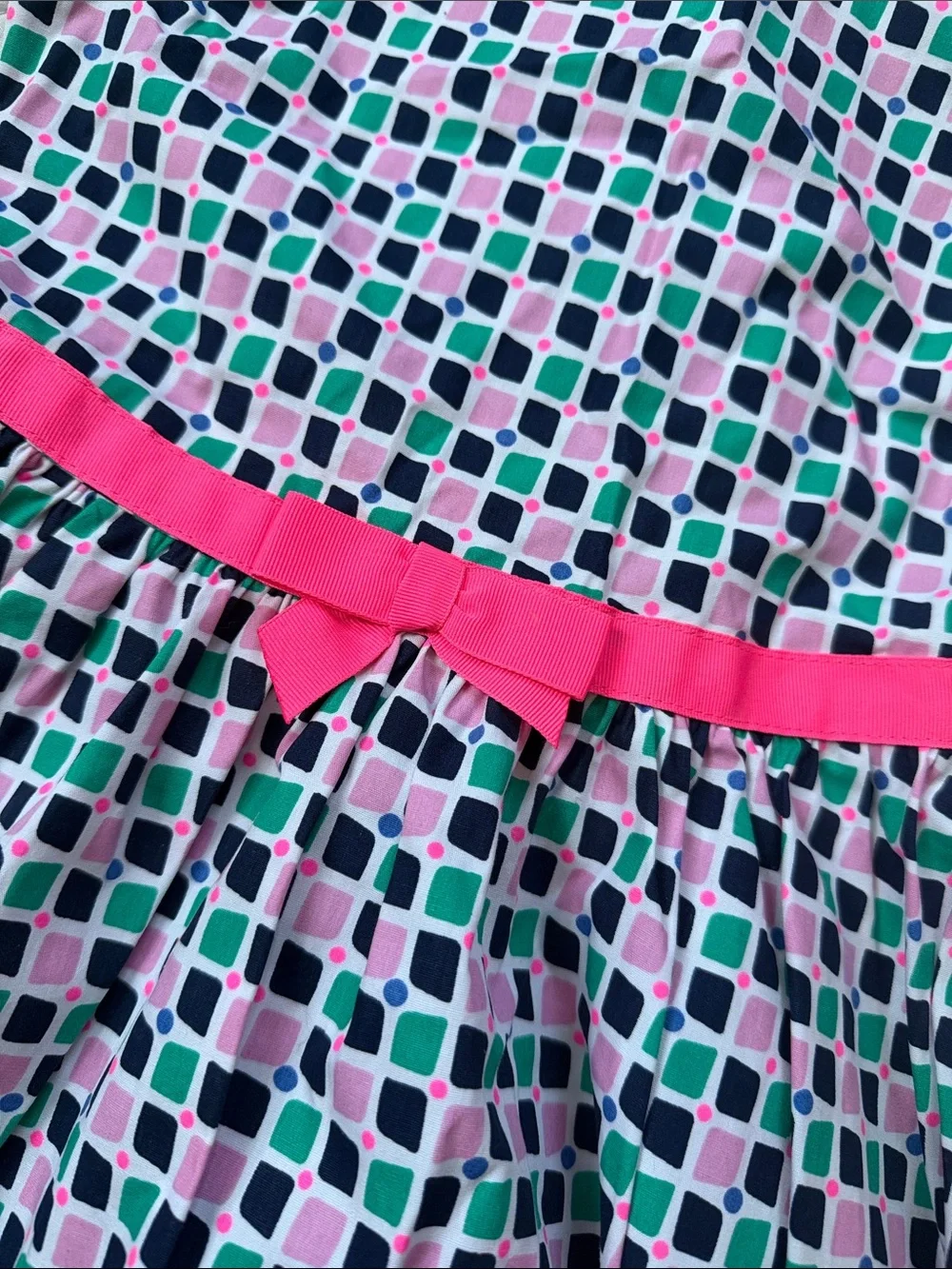 Gymboree Pink, Green & Navy Geometric Print Sleeveless Dress with Hot Pink Belt